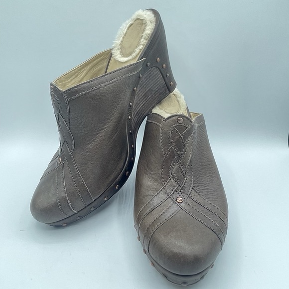 Ugg Abigail Sheepskin Leather Studded Wedge Mule Clogs Shoes 1716 Brown Size 10 - Picture 16 of 16